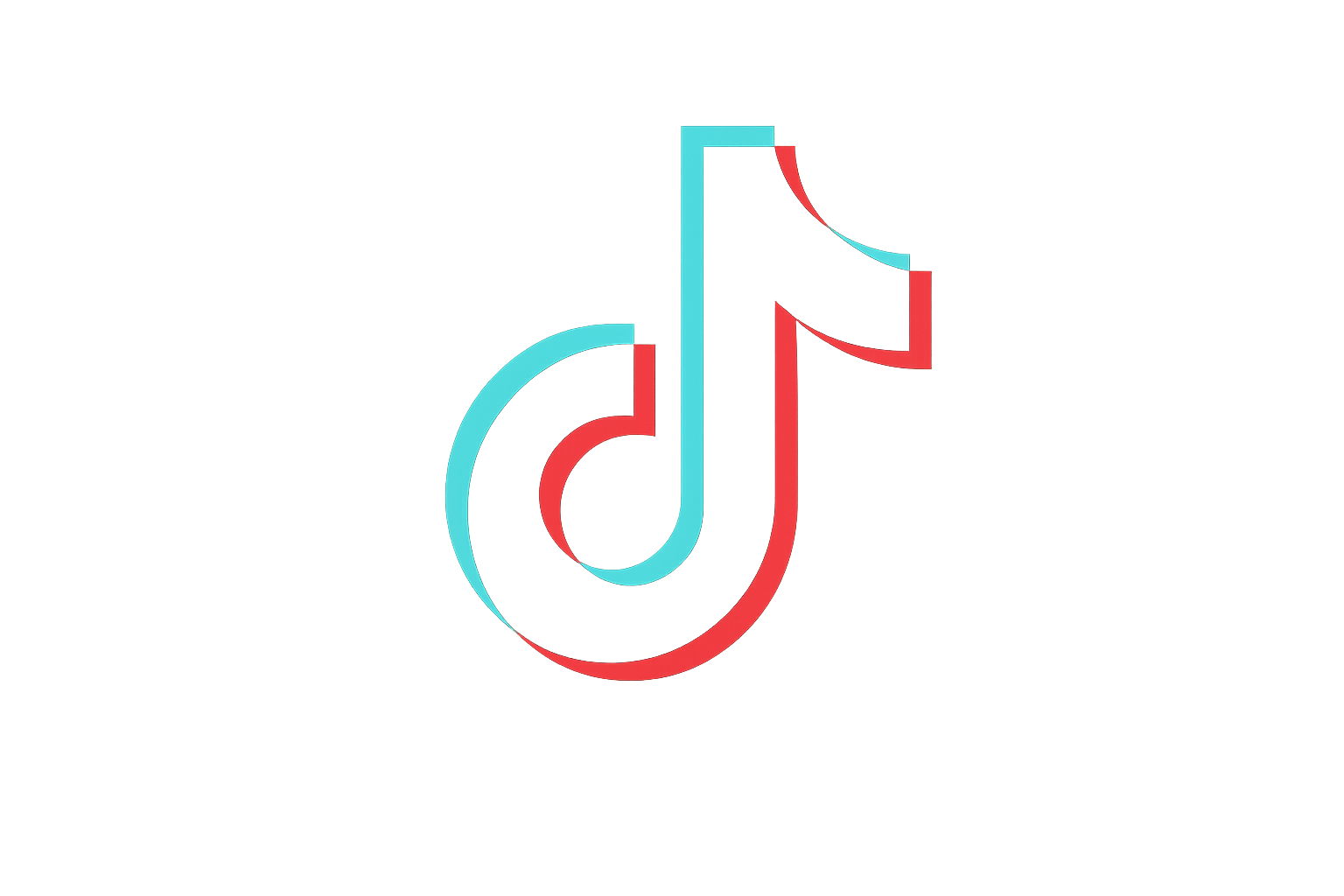 TikTok logo design with the iconic musical note symbol in black with red and blue glitch effects, modern minimalist style, clean background, high quality vector-style appearance